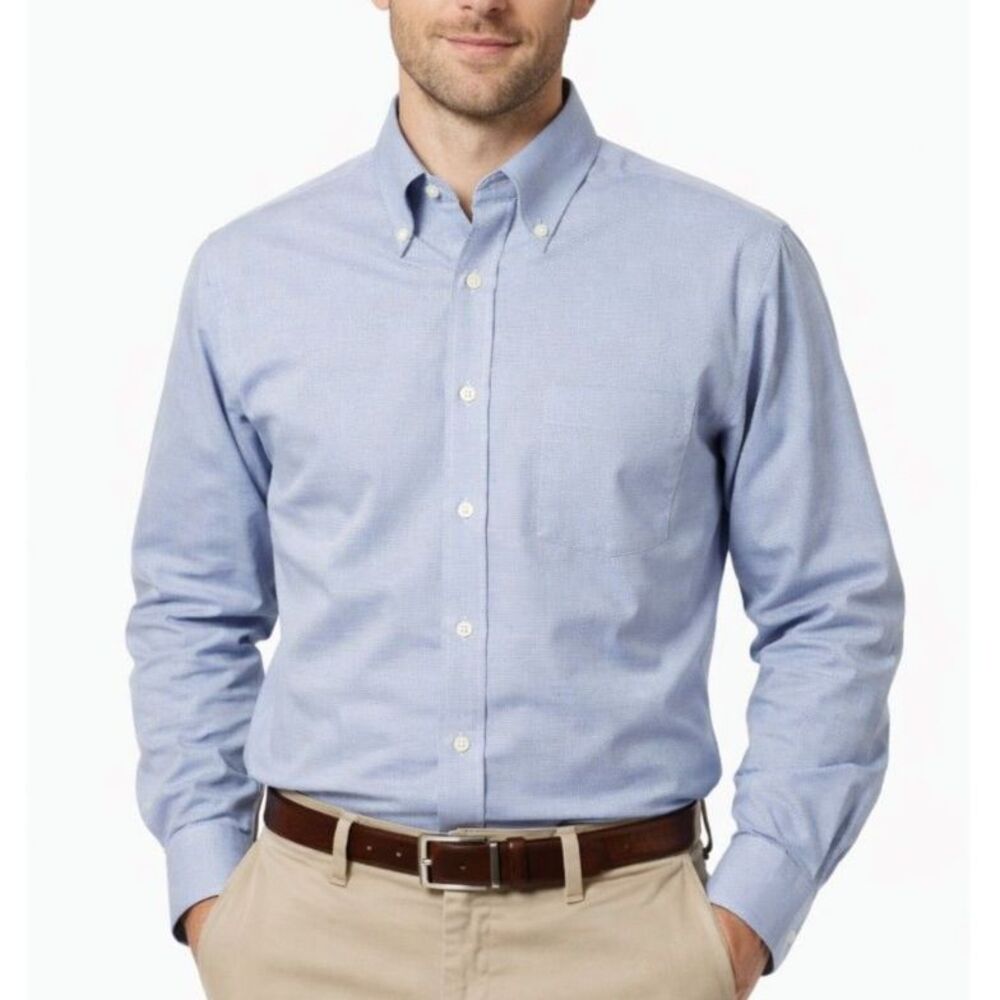 Robert Talbott Men's Blue Mini Check LS Button-Down Dress Shirt Size 16.5 - 35